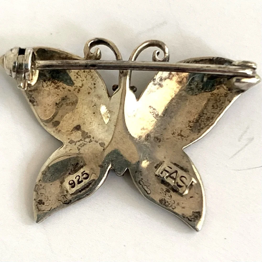 VTG Butterfly Bug Insect Pin Brooches Bundle of  4 Silver Damascene Rhinestone - Picture 5 of 11